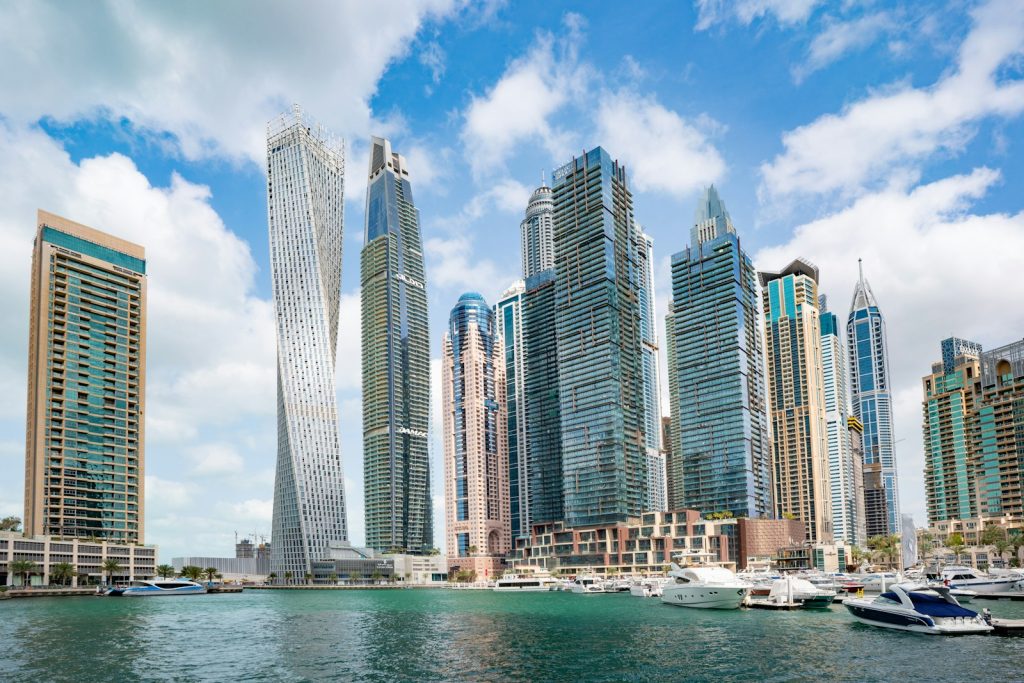 Dubai Marina skyline of residential towers, representing designated freehold areas where foreigners can buy property