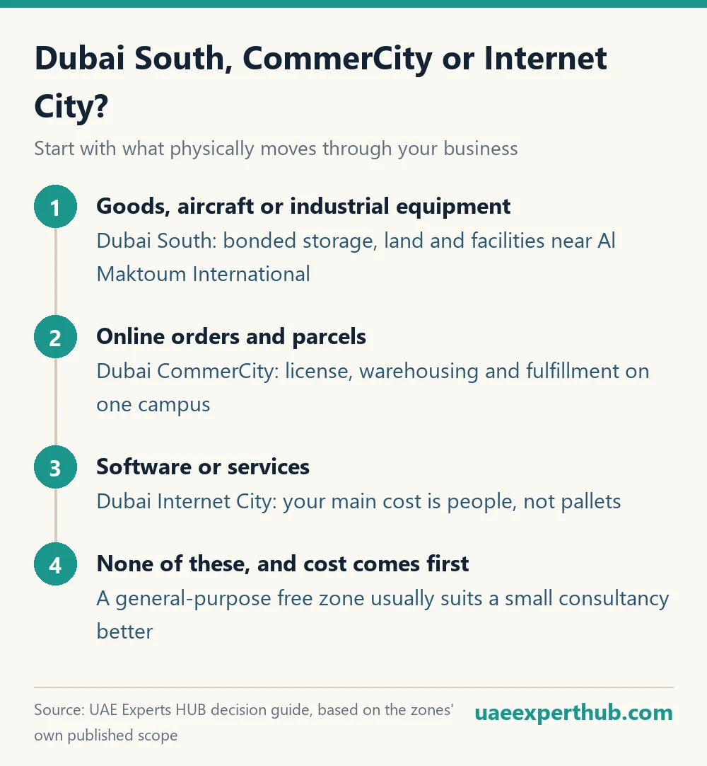 How to choose between Dubai South, Dubai CommerCity and Dubai Internet City free zones